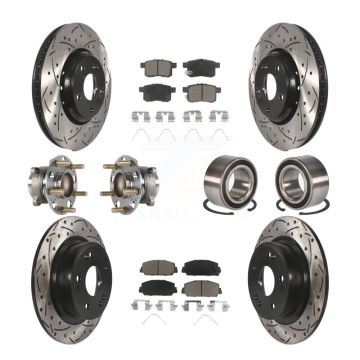 Front Rear Wheel Hub Bearing Coated Disc Brake Rotor And Pads Kit (10Pc) For Honda Accord KBB-123179