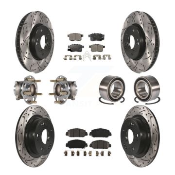 Front Rear Wheel Hub Bearing Coated Disc Brake Rotor And Pads Kit (10Pc) For Honda Accord KBB-123194