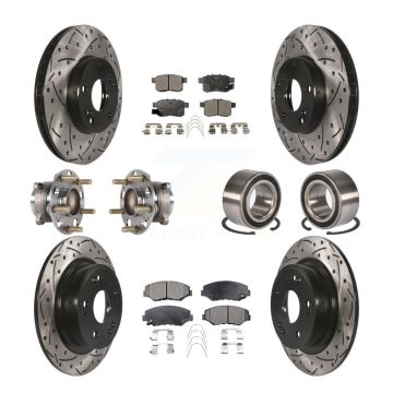 Front Rear Wheel Hub Bearing Coated Disc Brake Rotor And Pads Kit (10Pc) For Honda Accord KBB-123196