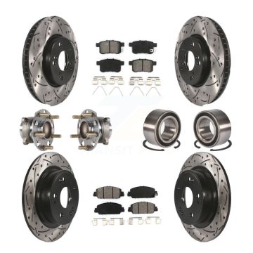 Front Rear Wheel Hub Bearing Coated Disc Brake Rotor And Pads Kit (10Pc) For Honda Accord KBB-123213