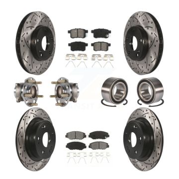 Front Rear Wheel Hub Bearing Coated Disc Brake Rotor And Pads Kit (10Pc) For Honda Accord KBB-123215