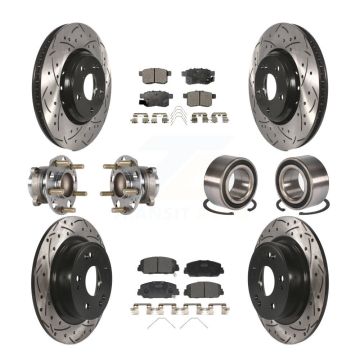 Front Rear Wheel Hub Bearing Coated Disc Brake Rotor And Pads Kit (10Pc) For Honda Accord KBB-123223