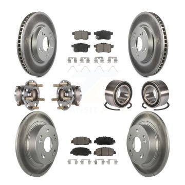 Front Rear Wheel Hub Bearing Coated Disc Brake Rotor And Pads Kit (10Pc) For Honda Accord KBB-123241