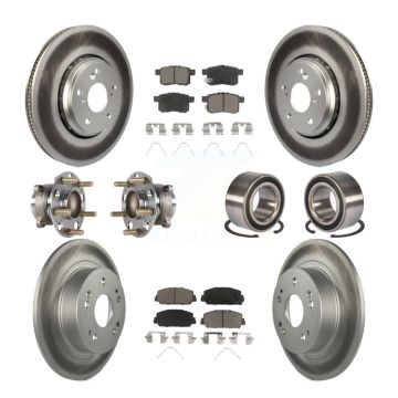 Front Rear Wheel Hub Bearing Coated Disc Brake Rotor And Pads Kit (10Pc) For Honda Accord KBB-123245