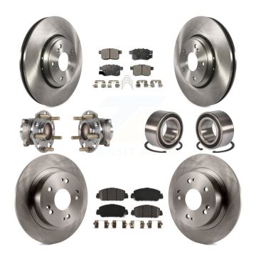Front Rear Hub Bearing Disc Brake Rotor And Semi-Metallic Pad Kit (10Pc) For Honda Accord KBB-123296