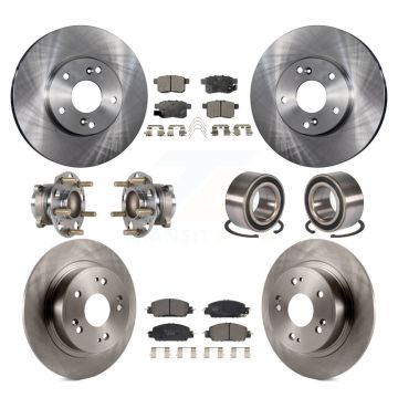 Front Rear Hub Bearing Brake Rotor & Pads Kit (10Pc) For 2016 Honda Accord LX-S with 2.4L KBB-123312