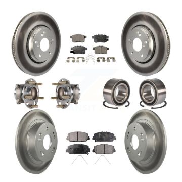 Front Rear Wheel Hub Bearing Coated Disc Brake Rotor And Pads Kit (10Pc) For Honda Accord KBB-123336