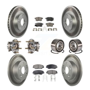Front Rear Wheel Hub Bearing Coated Disc Brake Rotor And Pads Kit (10Pc) For Honda Accord KBB-123364