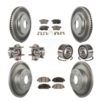 Front Rear Wheel Hub Bearing Coated Disc Brake Rotor And Pads Kit (10Pc) For Honda Accord KBB-123366