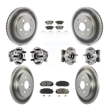 Front Rear Hub Bearing Coated Disc Brake Rotor And Pads Kit (10Pc) For Toyota Prius Prime KBB-123554