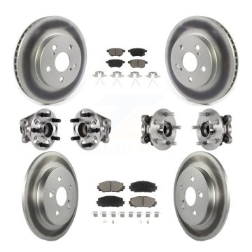 Front Rear Hub Bearing Coated Disc Brake Rotor And Pads Kit (10Pc) For Toyota Prius Prime KBB-123670