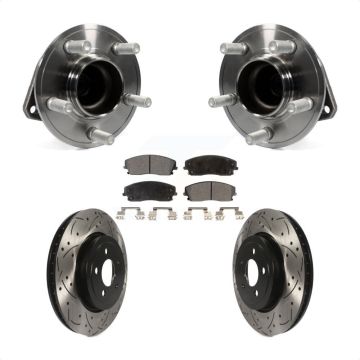 Front Hub Bearing Drilled Slot Brake Rotor Pads Kit For 15-18 Dodge Charger RWD with 3.6L KBB-123715
