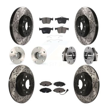Front Rear Hub Bearing Coated Disc Brake Rotors And Pads Kit (10Pc) For 2016 Audi A3 2.0L KBB-123733