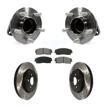 Front Hub Bearing Drilled Slot Brake Rotor Pads Kit For 15-18 Dodge Charger RWD with 3.6L KBB-123751
