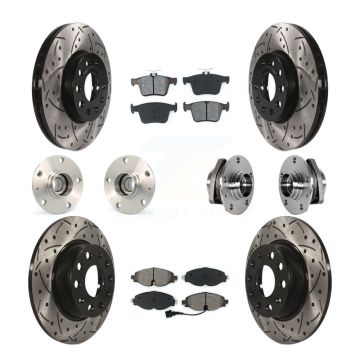 Front Rear Hub Bearing Coated Disc Brake Rotors And Pads Kit (10Pc) For 2016 Audi A3 2.0L KBB-123776