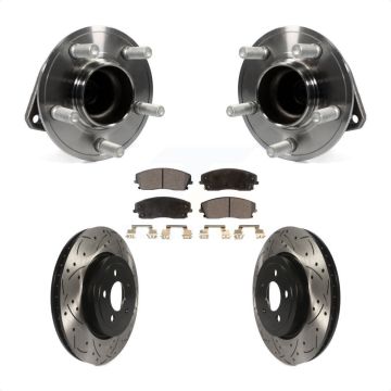 Front Hub Bearing Drilled Slot Brake Rotor Pads Kit For 15-18 Dodge Charger RWD with 3.6L KBB-123786