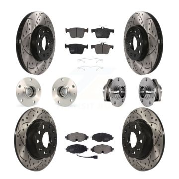 Front Rear Hub Bearing Coated Disc Brake Rotors And Pads Kit (10Pc) For 2016 Audi A3 2.0L KBB-123813