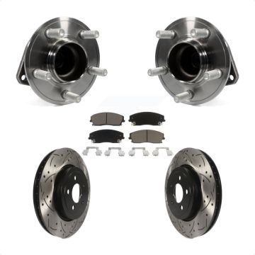 Front Hub Bearing Drilled Slot Brake Rotor Pads Kit For 15-18 Dodge Charger RWD with 3.6L KBB-123838