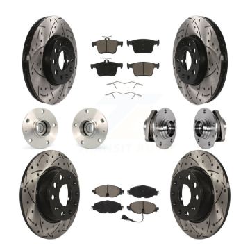 Front Rear Hub Bearing Coated Disc Brake Rotors And Pads Kit (10Pc) For 2016 Audi A3 2.0L KBB-123861