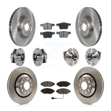 Front Rear Hub Bearing Disc Brake Rotor & Pad Kit (10Pc) For Volkswagen Golf R Audi S3 A3 KBB-123917