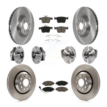 Front Rear Hub Bearing Disc Brake Rotor & Pad Kit (10Pc) For Volkswagen Golf R Audi S3 A3 KBB-124007