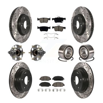 Front Rear Wheel Hub Bearing Coated Disc Brake Rotor And Pads Kit (10Pc) For Honda Accord KBB-124341