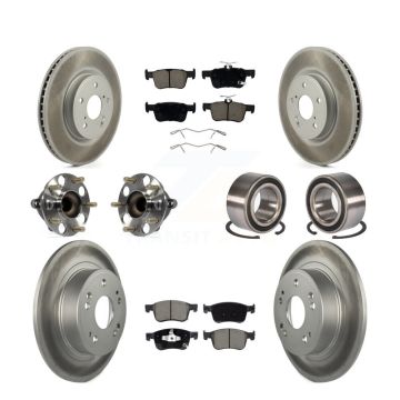Front Rear Wheel Hub Bearing Coated Disc Brake Rotor And Pads Kit (10Pc) For Honda Accord KBB-124534