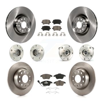 Front Rear Hub Bearings Disc Brake Rotors And Ceramic Pads Kit (10Pc) For Volkswagen CC KBB-125102