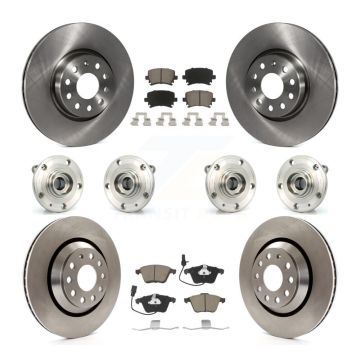 Front Rear Hub Bearings Disc Brake Rotors And Ceramic Pads Kit (10Pc) For Volkswagen CC KBB-125103