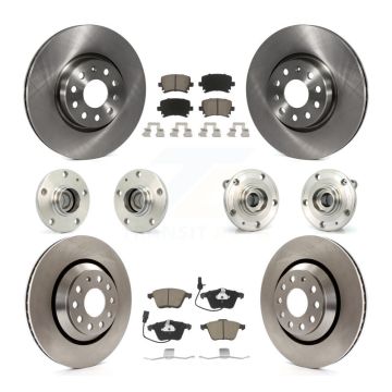 Front Rear Hub Bearings Disc Brake Rotors And Ceramic Pads Kit (10Pc) For Volkswagen CC KBB-125104
