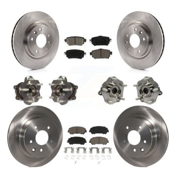 Front Rear Hub Bearing Brake Rotor Pads Kit (10Pc) For 2019 Nissan Rogue Sport S with AWD KBB-125126