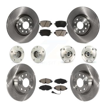Front Rear Hub Bearing Disc Brake Rotor And Ceramic Pads Kit (10Pc) For Volkswagen Passat KBB-125168