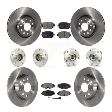 Front Rear Hub Bearing Assembly Disc Brake Rotor And Pad Kit (10Pc) For Volkswagen Passat KBB-125214