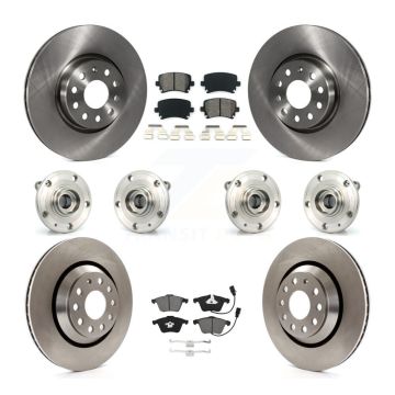 Front Rear Hub Bearings Assembly Disc Brake Rotors And Pads Kit (10Pc) For Volkswagen CC KBB-125315