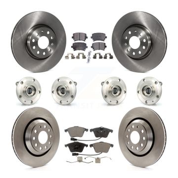 Front Rear Hub Bearings Disc Brake Rotors And Ceramic Pads Kit (10Pc) For Volkswagen CC KBB-125386