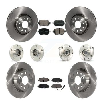 Front Rear Hub Bearing Disc Brake Rotor And Ceramic Pads Kit (10Pc) For Volkswagen Passat KBB-125388