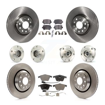 Front Rear Hub Bearings Disc Brake Rotors And Ceramic Pads Kit (10Pc) For Volkswagen CC KBB-125389