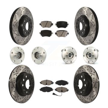 Front Rear Hub Bearing Coated Disc Brake Rotors And Pads Kit (10Pc) For Volkswagen Passat KBB-125477