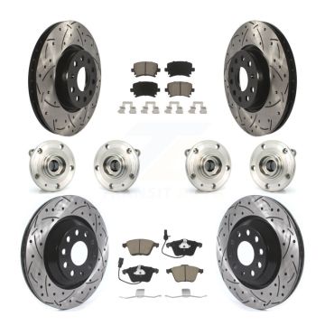 Front Rear Hub Bearings Coated Disc Brake Rotors And Pads Kit (10Pc) For Volkswagen CC KBB-125496
