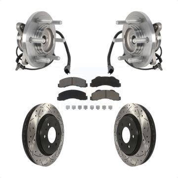 Front Hub Bearing Drilled Slot Brake Rotor Pads Kit For Ford Expedition Lincoln Navigator KBB-125513