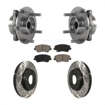 Front Hub Bearing Assembly Drill Slot Brake Rotor Pad Kit For Hyundai Veloster Elantra GT KBB-125516
