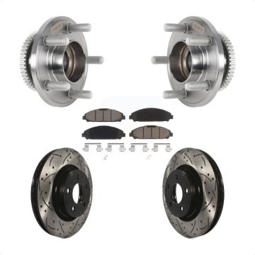Front Hub Bearing Assembly Coated Drilled Slotted Brake Rotor & Pads Kit For Ford Mustang KBB-125517