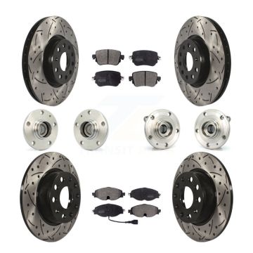 Front Rear Hub Bearing Coated Disc Brake Rotors And Pads Kit (10Pc) For Volkswagen Passat KBB-125570