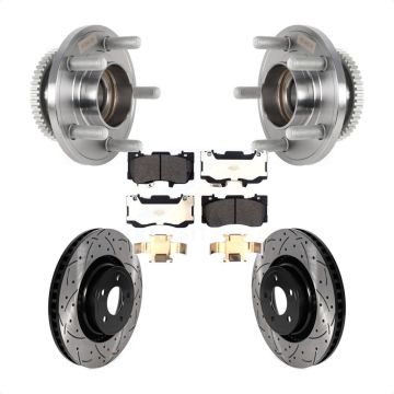 Front Hub Bearing Assembly Coated Drilled Slotted Brake Rotor & Pads Kit For Ford Mustang KBB-125586
