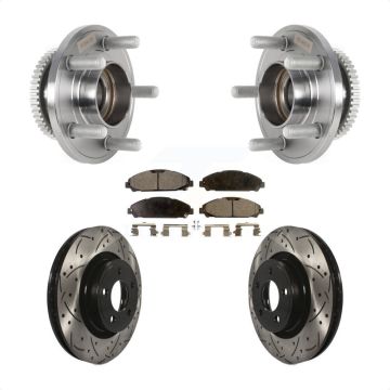 Front Hub Bearing Assembly Coated Drilled Slotted Brake Rotor & Pads Kit For Ford Mustang KBB-125589
