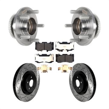 Front Hub Bearing Assembly Coated Drilled Slotted Brake Rotor & Pads Kit For Ford Mustang KBB-125590
