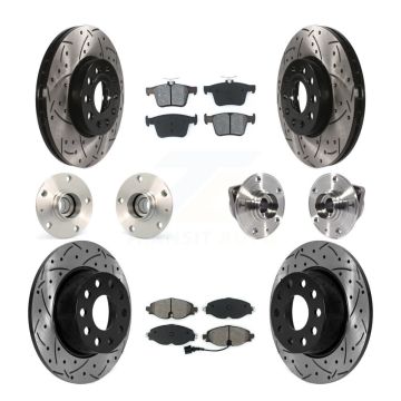 Front Rear Hub Bearing Coated Brake Rotor Pads Kit (10Pc) For 19-21 Volkswagen Jetta 1.4L KBB-125636