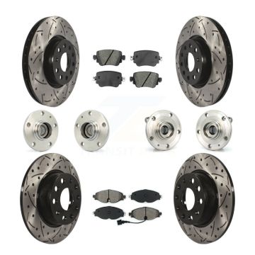 Front Rear Hub Bearing Coated Disc Brake Rotors And Pads Kit (10Pc) For Volkswagen Passat KBB-125642
