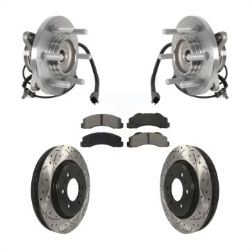 Front Hub Bearing Drilled Slot Brake Rotor Pads Kit For Ford Expedition Lincoln Navigator KBB-125670
