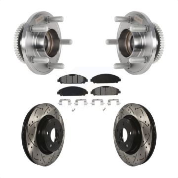 Front Hub Bearing Assembly Coated Drilled Slotted Brake Rotor & Pads Kit For Ford Mustang KBB-125674